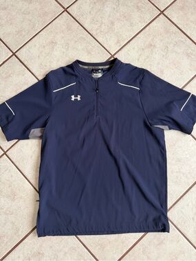 Under Armour Navy Blue Short Sleeve Zip Athletic Top